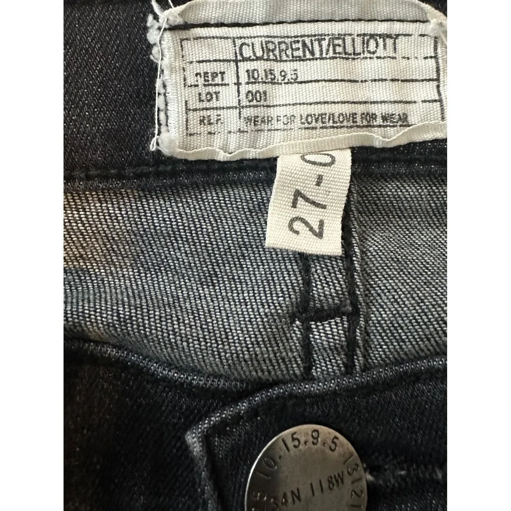 Current Elliott The Stiletto Skinny Jeans Faded Black Raw Hem Cropped 27